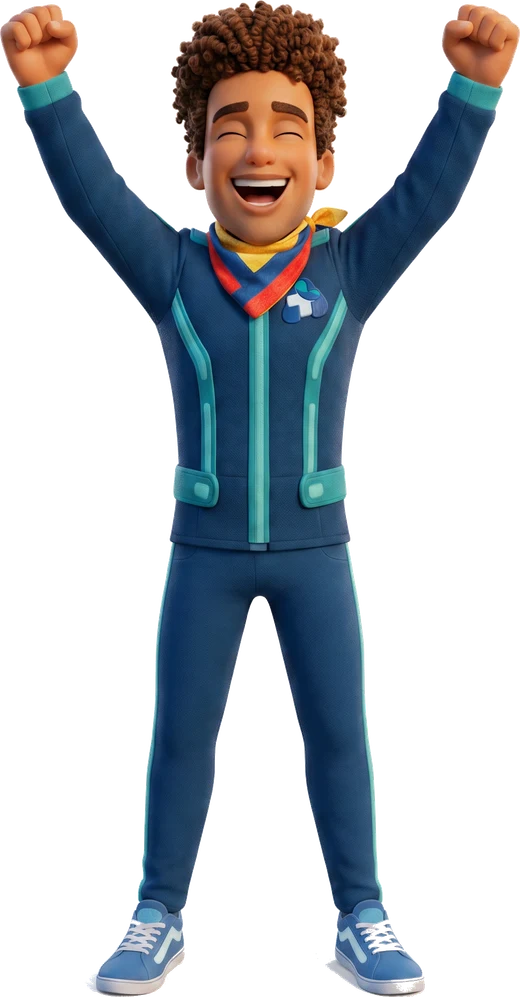Azu, el personaje de Azul Médica, celebrando